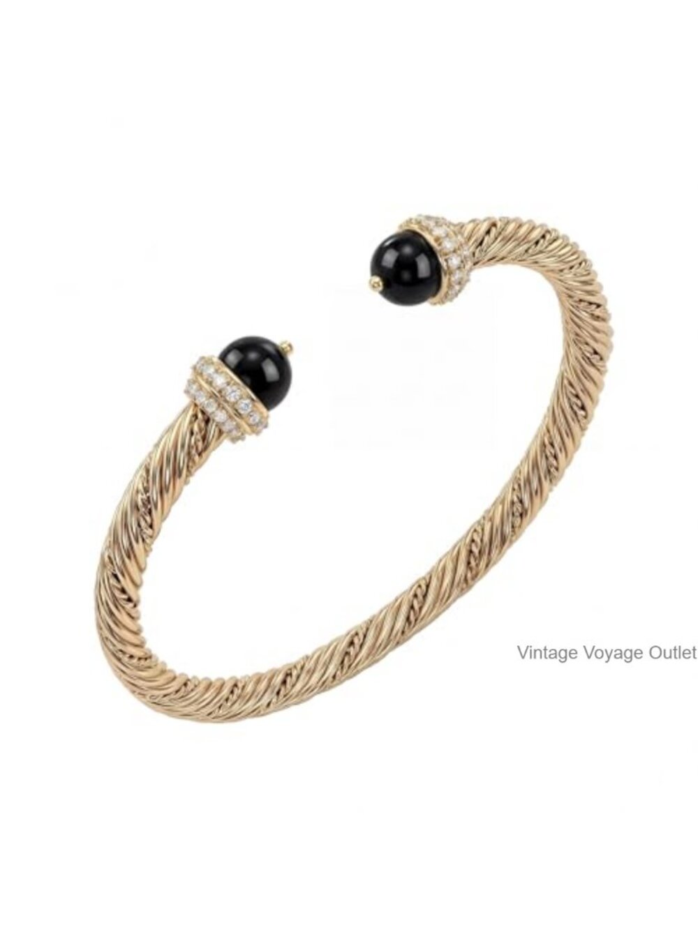 14K Gold Plated Open Cuff Bangle Bracelet Twisted Cable Adjustable